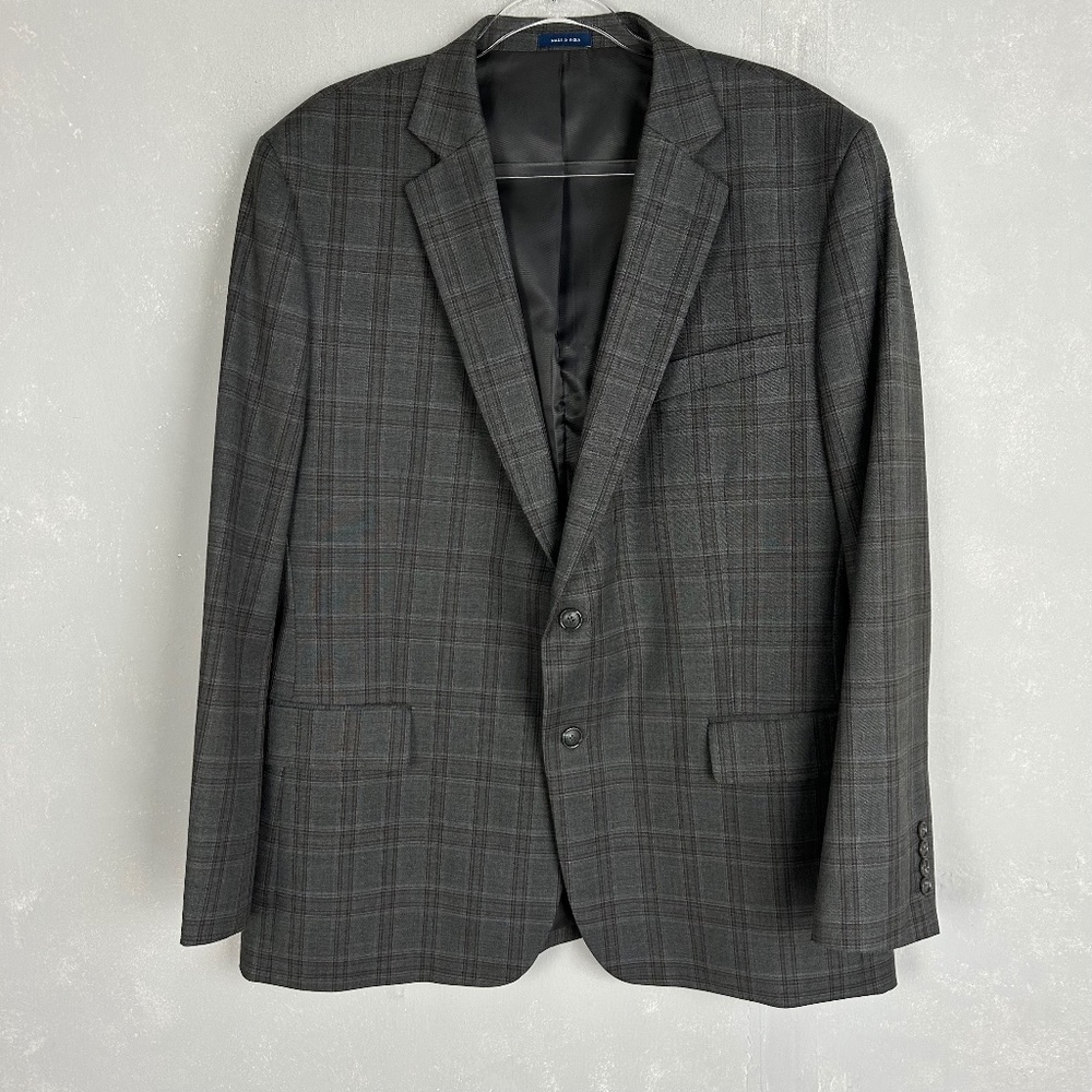 Stafford men size 46R sport coat year round classic fit gray brown plaid